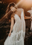 Bohemian Wedding Dresses V Neck Backless Romantic Dreamy Bridal Gowns