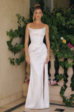 Kieran Gown Off White Stretch Satin Fitted Dress