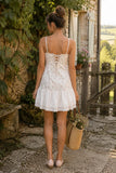 White Warm Rose Print Cotton Ruffled Mini Dress
