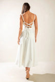 LETS GO FOR A WALK WHITE LACE UP BACK MIDI DRESS