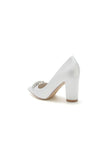 Pointed Toe Chunky Heels with Rhinestone