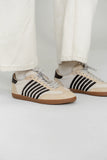 Stevie Striped Sneaker in Beige Shearling