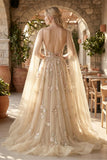 A line 3D Flower Colorful V Neck Tulle Forest Wedding Dresses