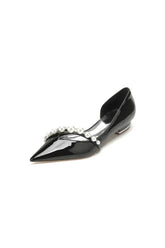 Black High Heels with Pearl and Rhinestone Embellishments
