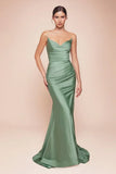 AVA POINTED V NECKLINE GOWN STRAPLESS STRETCH SPANDEX SATIN FITTED DRESS