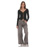 Lucy in the Sky Ribbed Hook and Eye Cardigan in Black