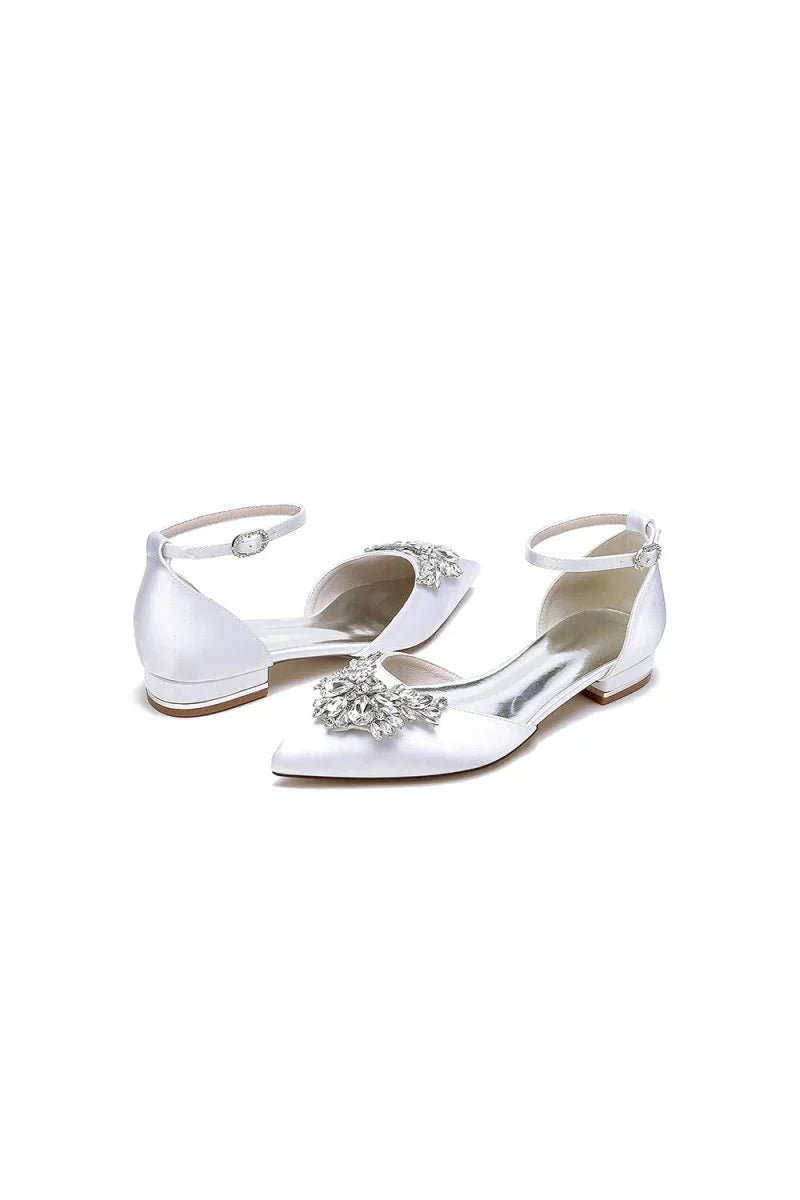 Rhinestone Pointed Toe Ankle Strap Kitten Heels