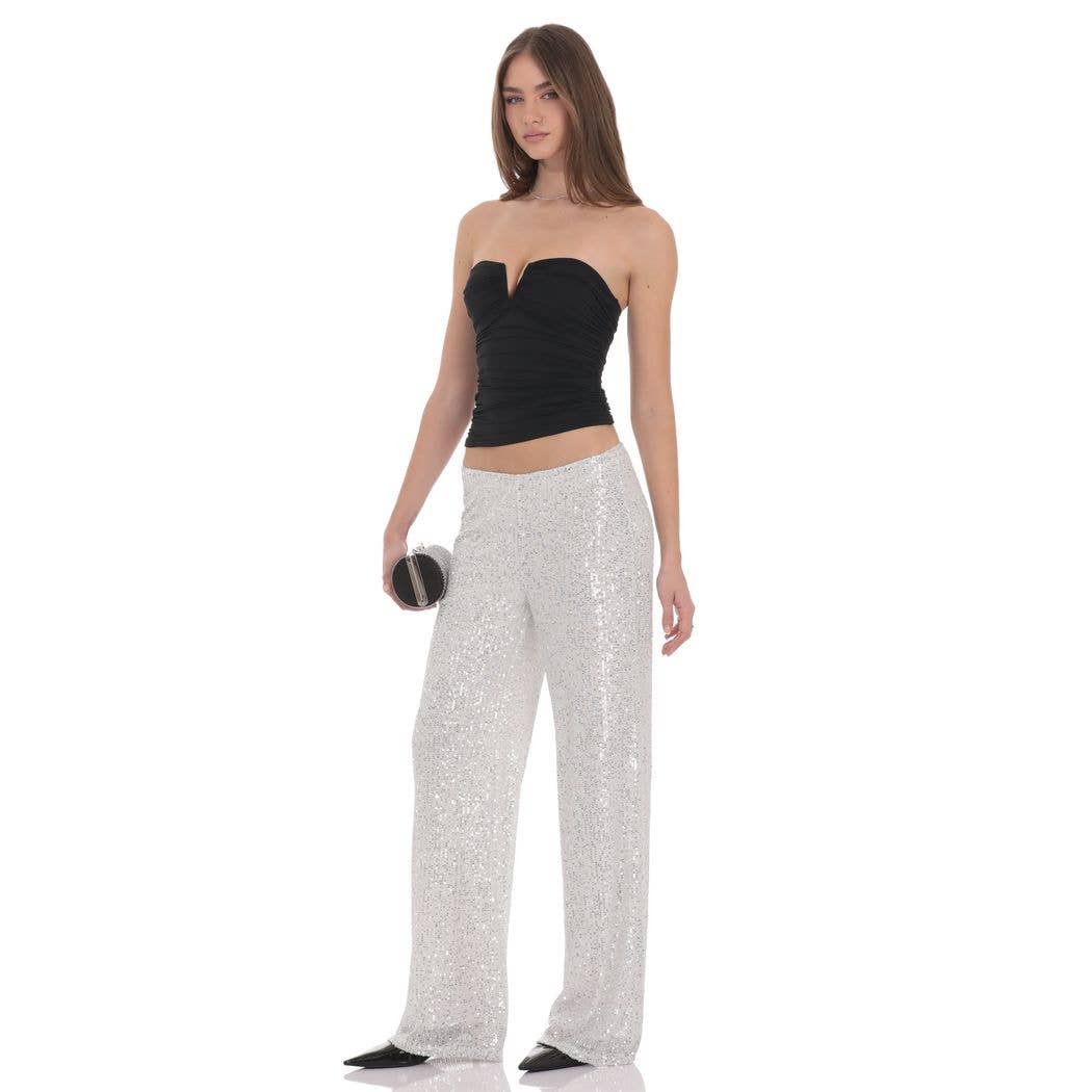Lucy in the Sky Straight Sequin Pants in Silver