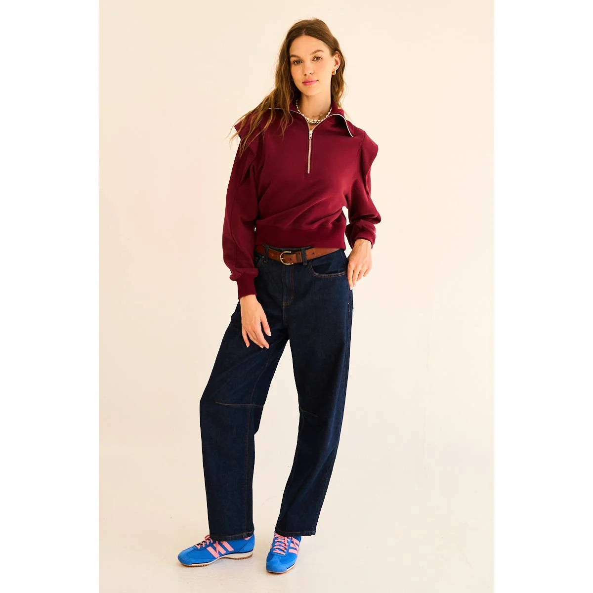 Mar Zip Up Ruffled Sweatshirt
