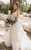 Adorable A Line Lace Wedding Dress With Appliques And Illusion Deep V Back