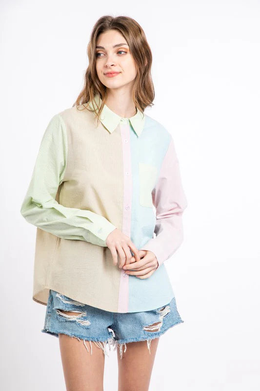 Franklyn Colorblock Stripe Top in Orange Mint