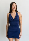 Lucy in the Sky Embellished Cowl Neck Dress in Navy