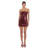Lucy in the Sky Strapless Sequin Bow Dress in Burgundy