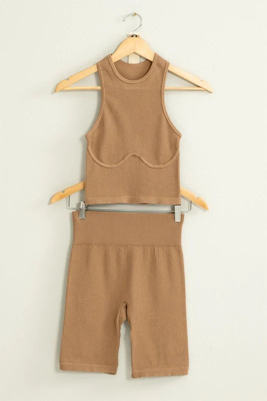Rosie Ribbed Biker Short in Chocolate