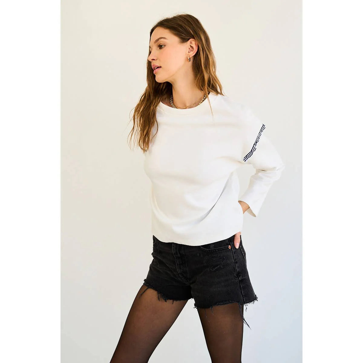 Jenna Pleated Ruffle Long Sleeve Top