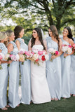 Pink One Shoulder Sheath Flower Sleeveless Satin Long Bridesmaid Dress