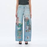 Patchwork Barrel Leg Jean