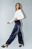 Gemma Satin Wide Leg Pants in Navy