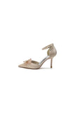 Pointed Toe Crystal Flower Ankle Strap Stiletto Heels