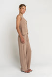Vivienne Pinstripe Wide Leg Pants in Tan