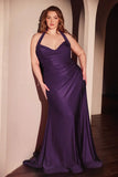 Autumn Gown Stretch Spandex Satin Halter Fitted Dress