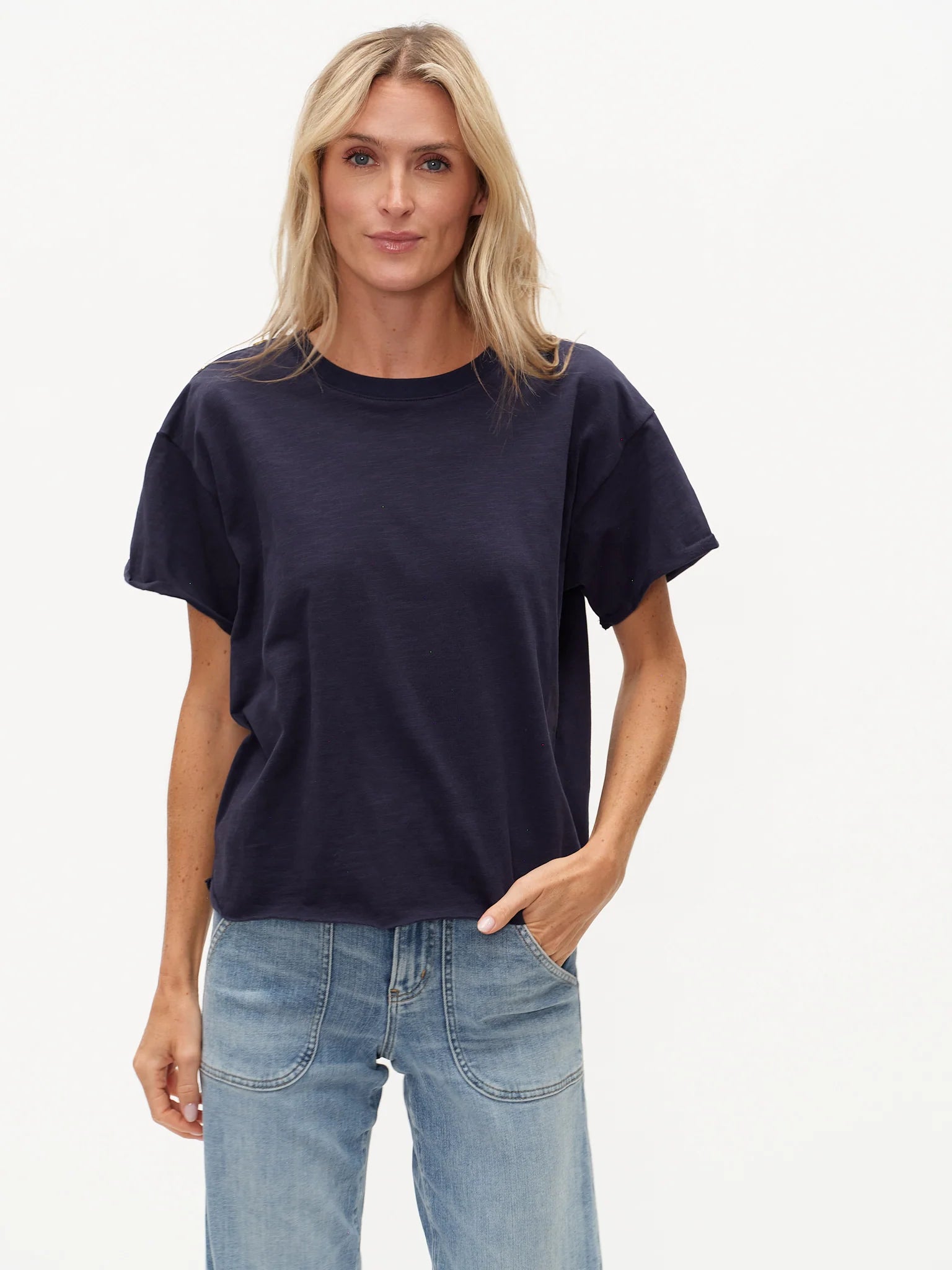 Erin Shoulder Button Tee Navy