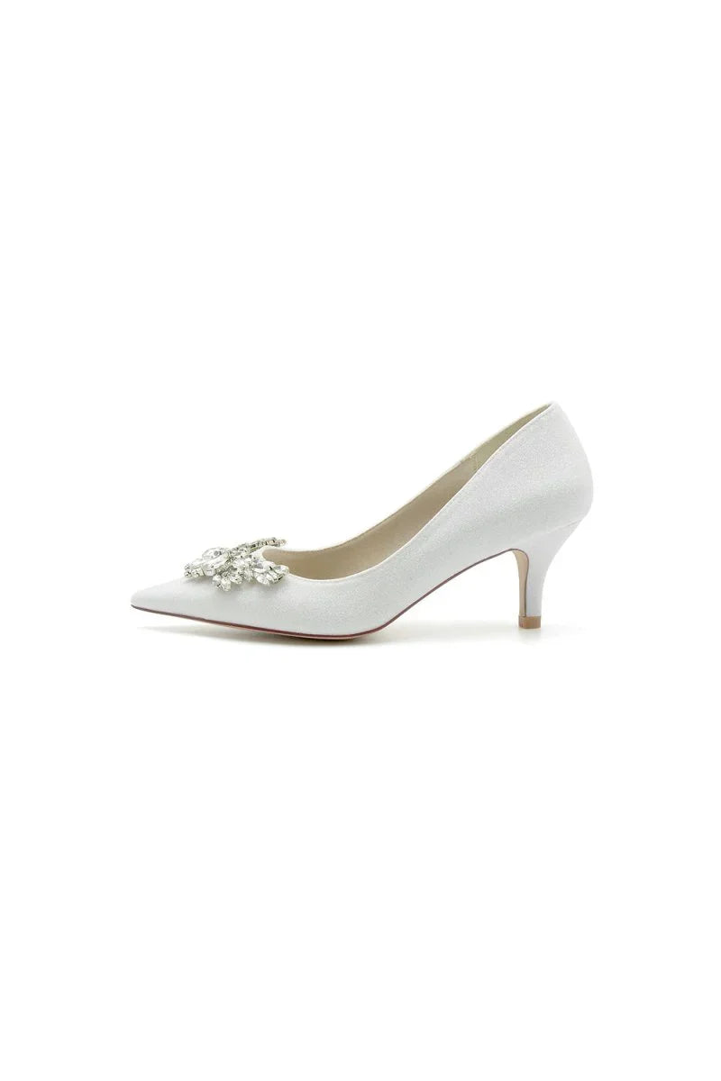 Pointed Toe Silver Wedding Shoes with Rhinestone