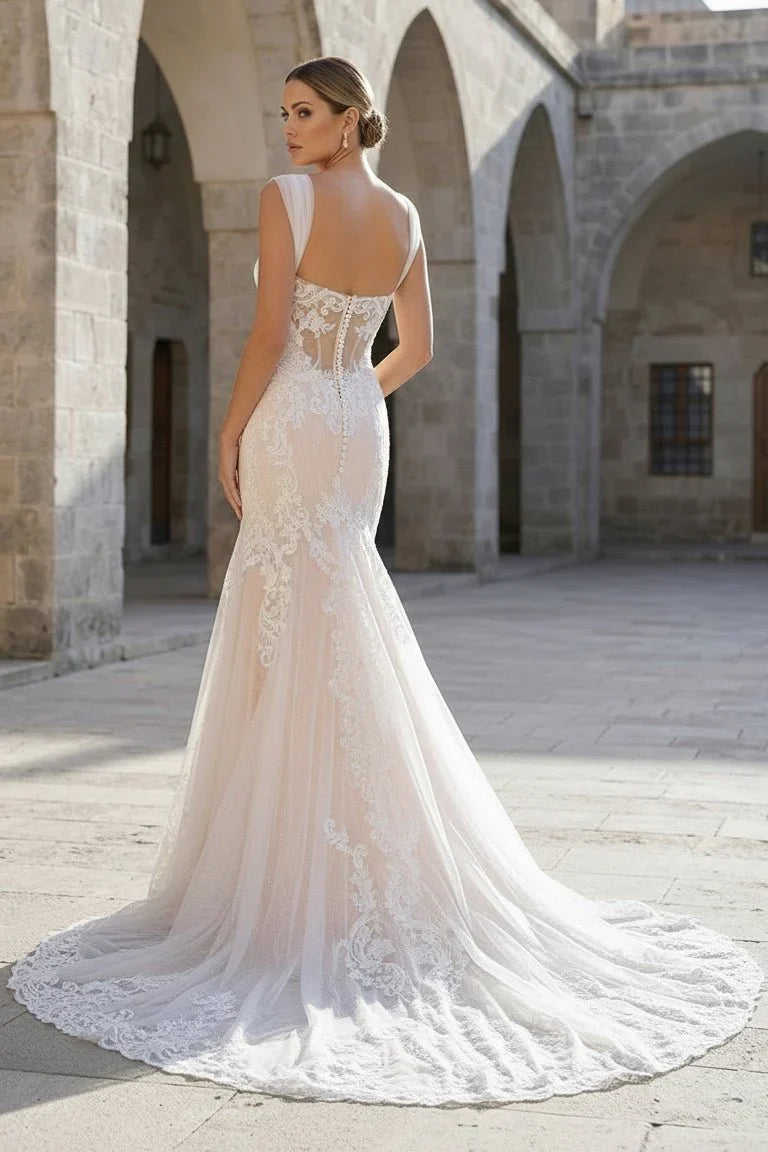 Mermaid Off the Shoulder Lace Wedding Dresses with Train