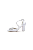 White Cross Strap Pump with Crystal Flower Accent