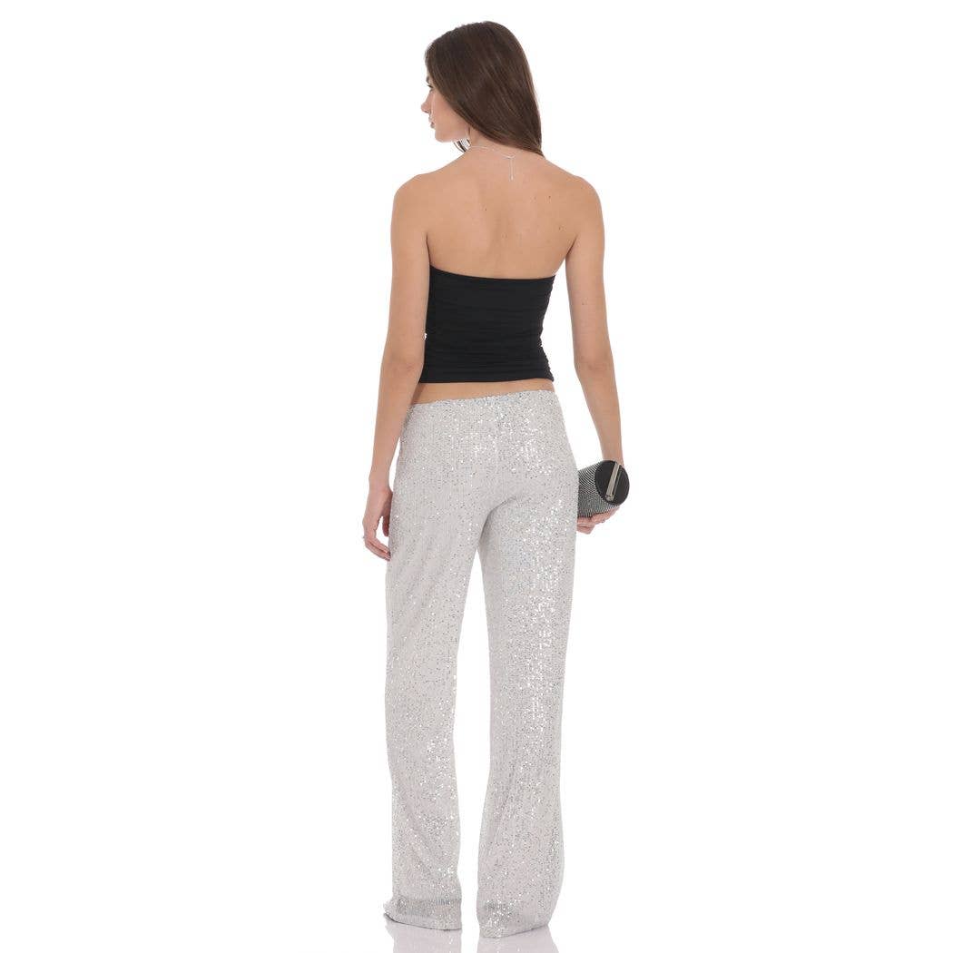 Lucy in the Sky Straight Sequin Pants in Silver