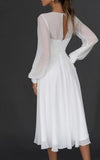 A Line V neck Chiffon Long Sleeves Zipper Wedding Dress