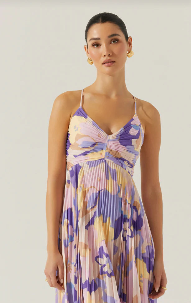 Blythe Pleated Dress in Purple Multi