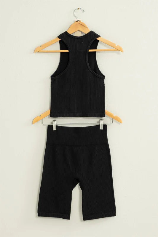 Rosie Ribbed Biker Short in Black