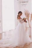 Boho A Line Wedding Dresses Detachable Long Puff Sleeve