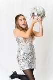 Lucy in the Sky Circle Sequin Square Neck Dress in Silver