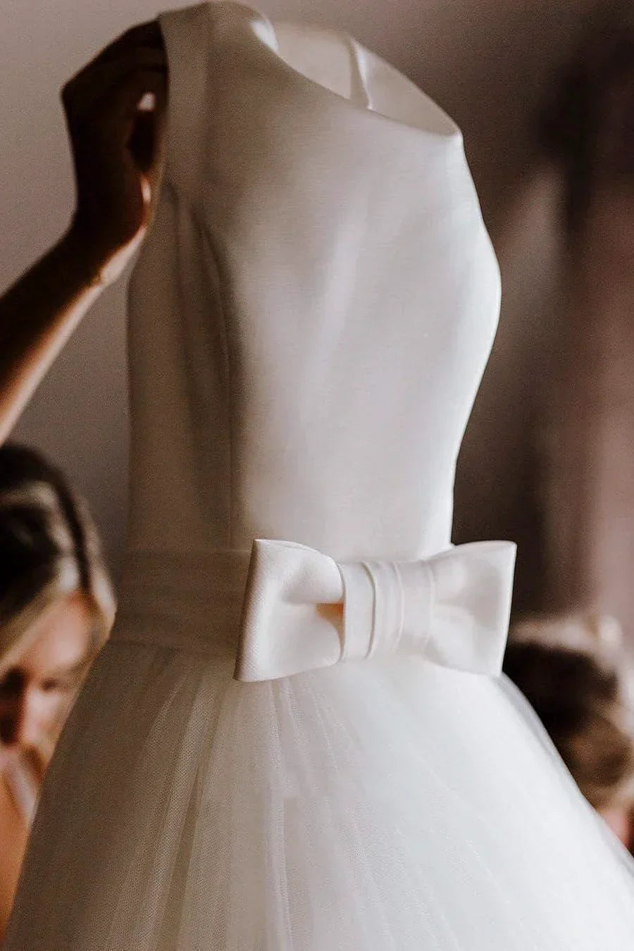 Sleeveless Deep V back Ethereal Ballgown With Bow And Tulle Wedding Dress