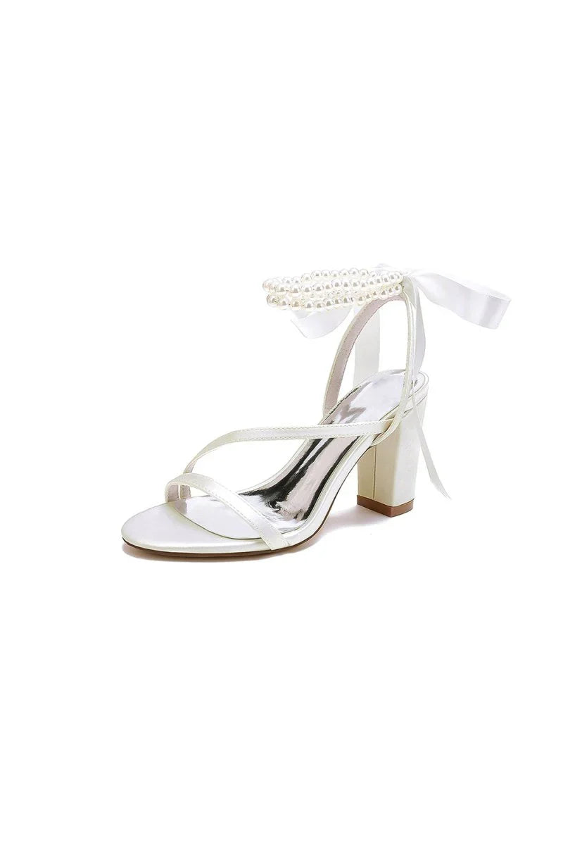 Pearl Open Toe Ankle Strap High Heels