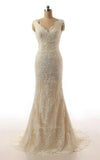 Mermaid Cap Sleeve Sweep Train Lace Wedding Dress