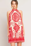SUNSET MEDALLION PLEATED MINI DRESS