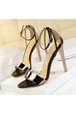 Open Toe Ankle Strap Patent Leather Stiletto Heels