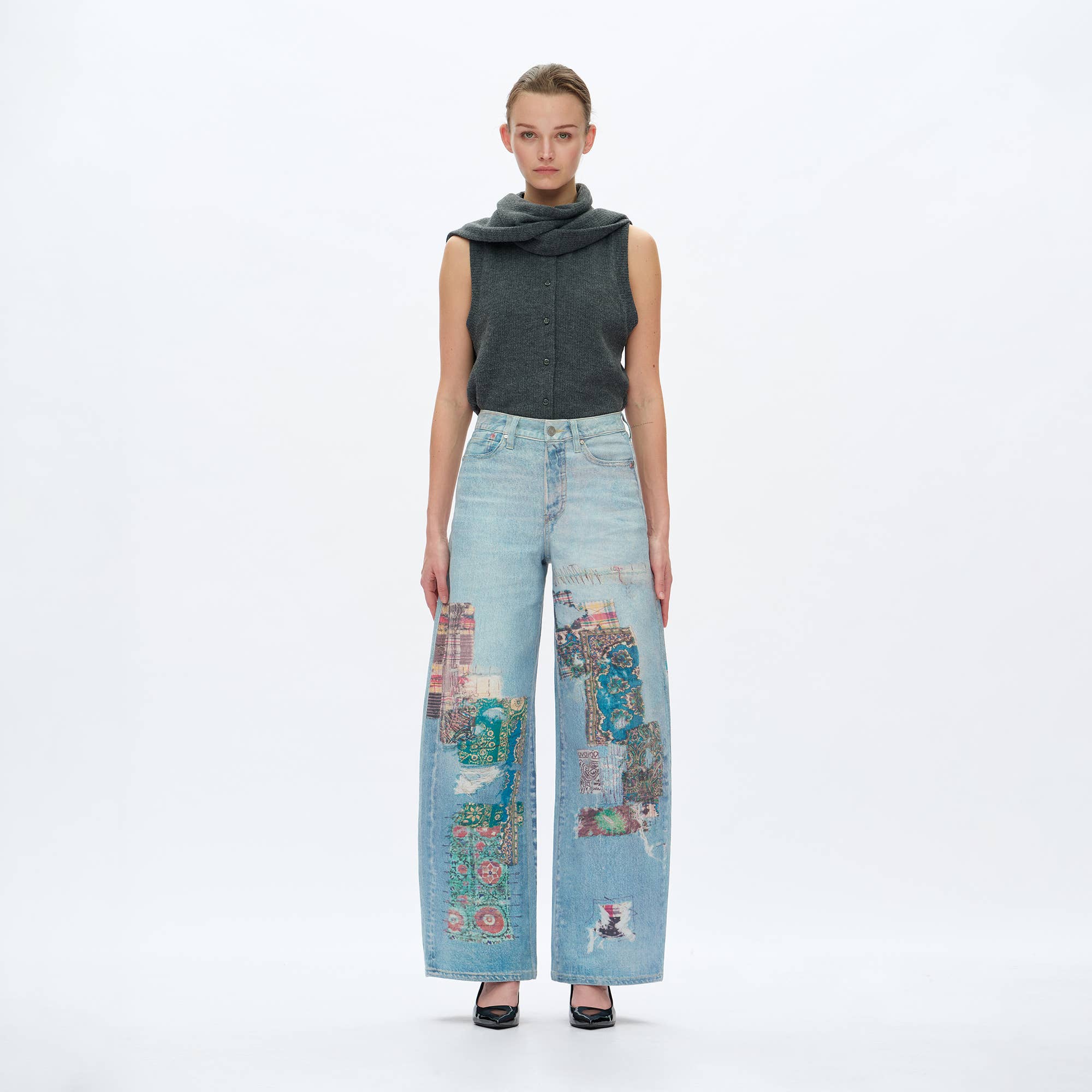 Patchwork Barrel Leg Jean