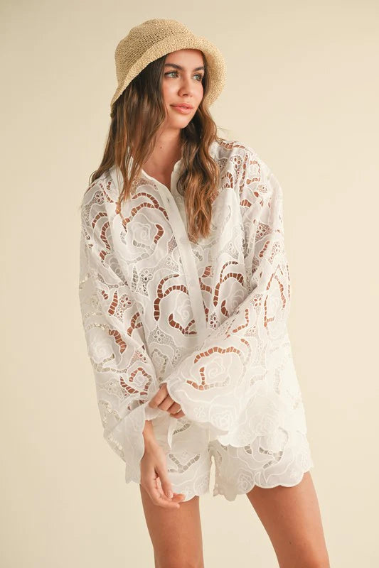 Floral Eyelet Pattern Short