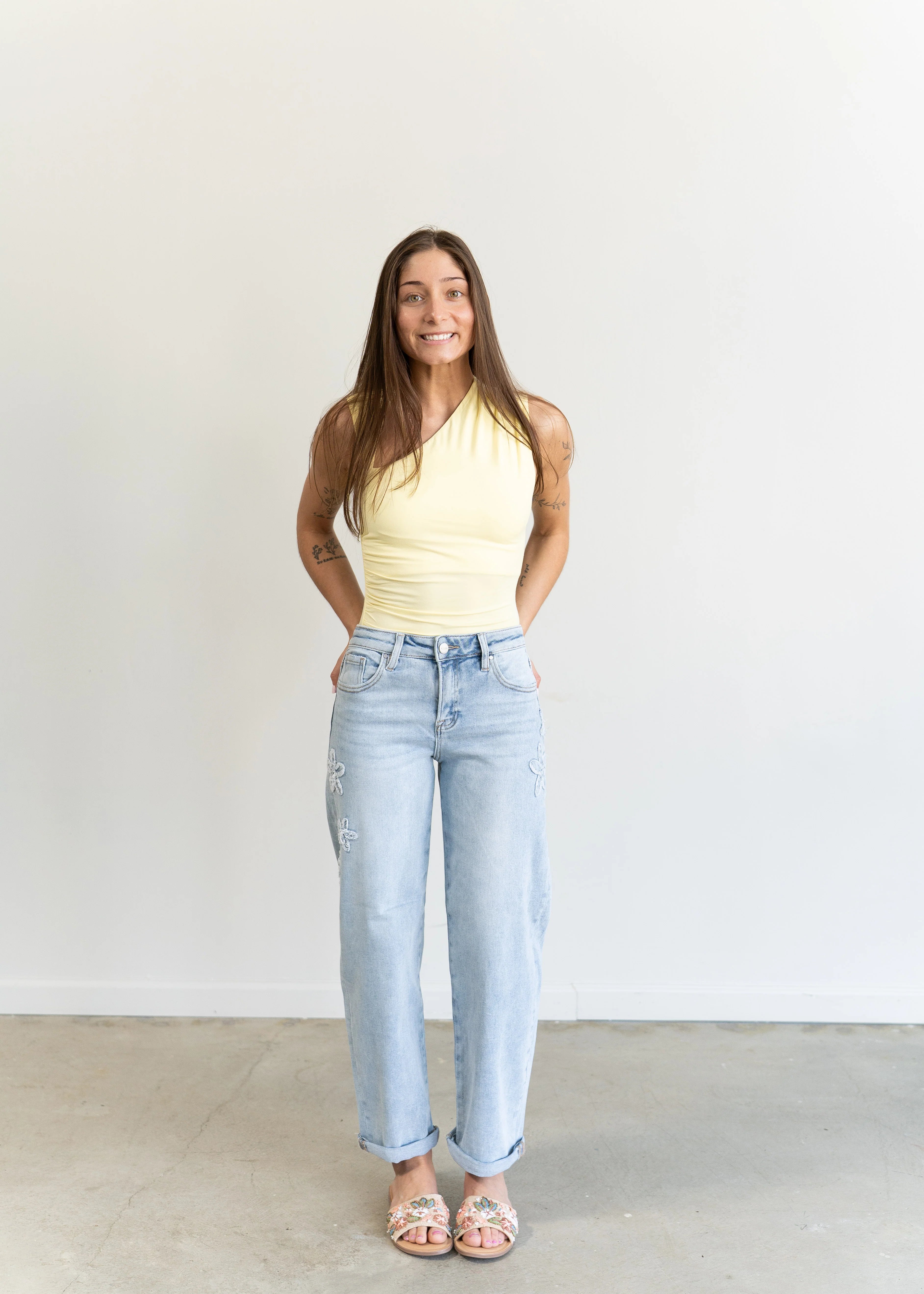 Katie Flower Patch Barrel Jeans
