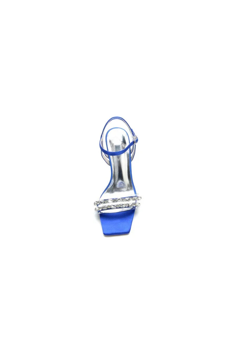 Royal Blue Satin Heels with Double Crystal Straps