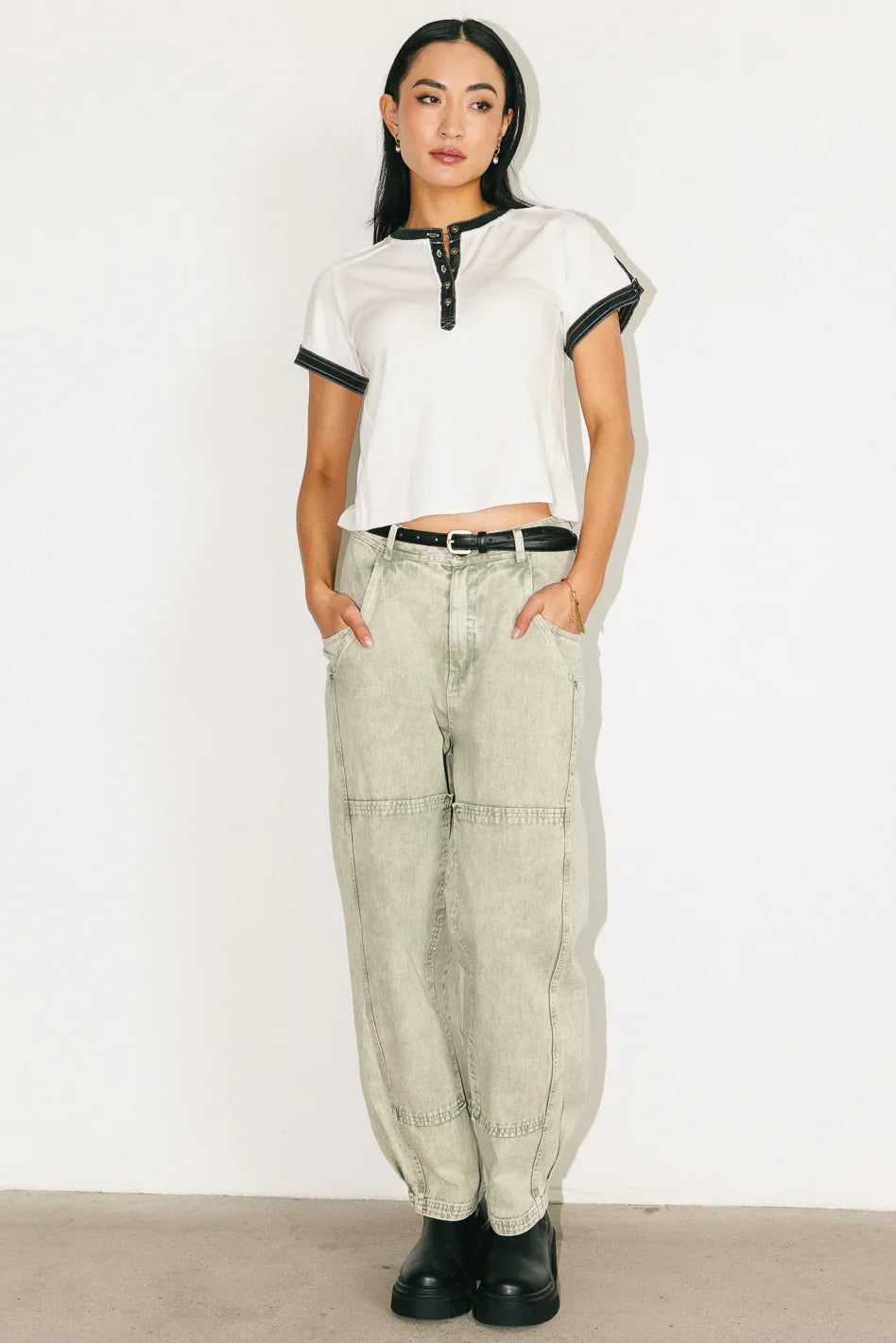 Angela Barrel Jeans in Olive FINAL SALE