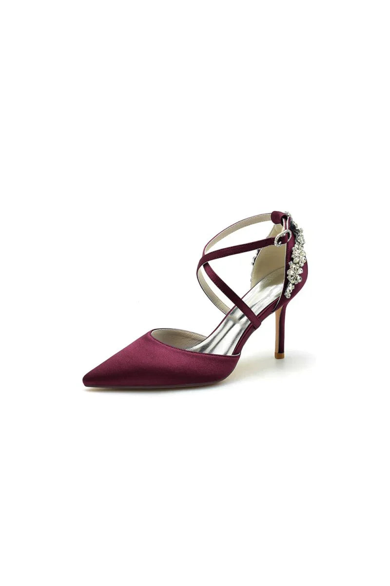 Pointed Toe Cross Strap With Rhinestones Stiletto Heels