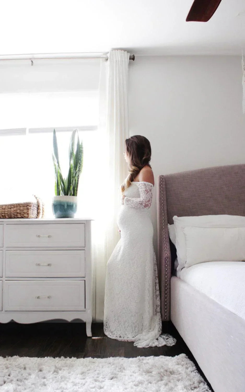 Strapless Long Sleeve A Line Maternity Lace Wedding Dress with Train