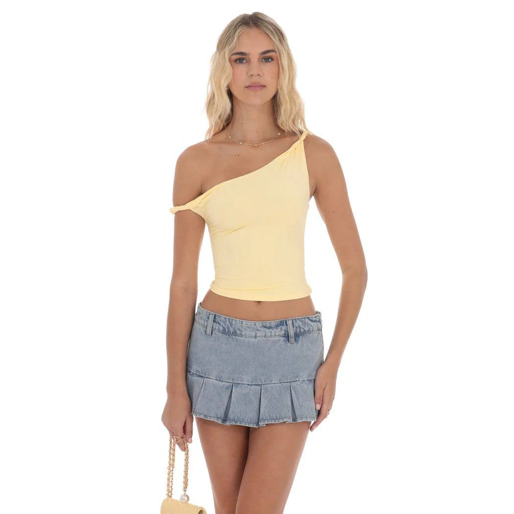 Lucy in the Sky Off Shoulder Twist Top in Yellow