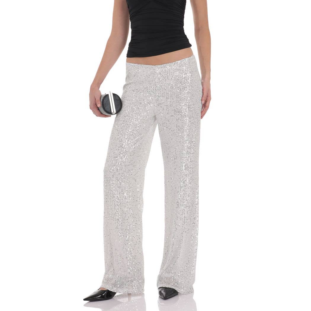 Lucy in the Sky Straight Sequin Pants in Silver
