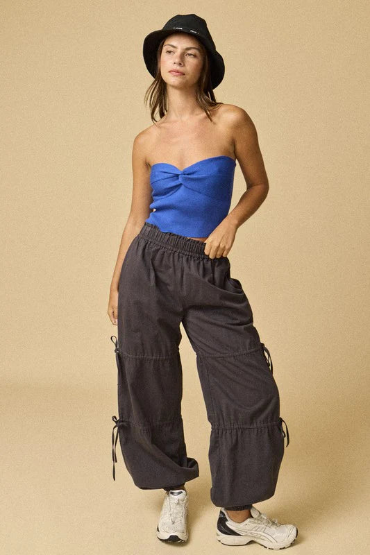 Stella Twist Front Rib Knit Bandeau Top